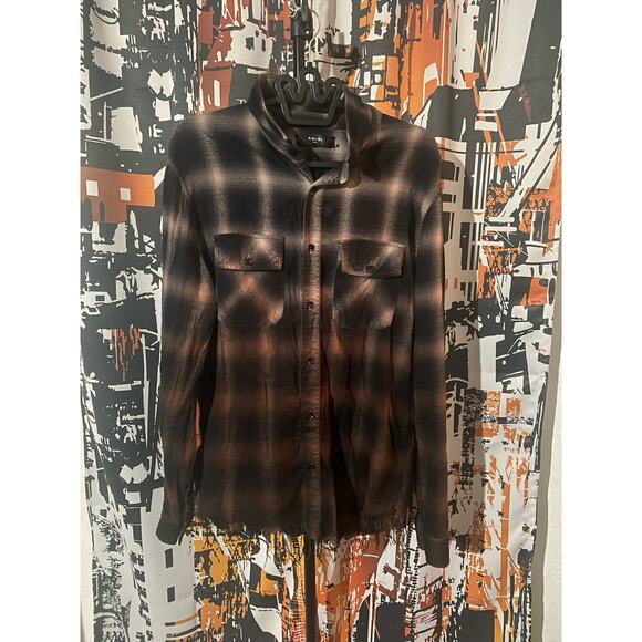 Amiri Brown Gradient Frayed Distressed Flannel - Picture 1 of 6